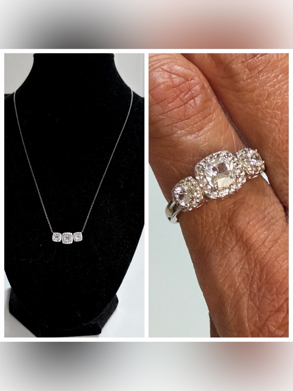 White Sapphire & 925 SS Necklace & Ring Set